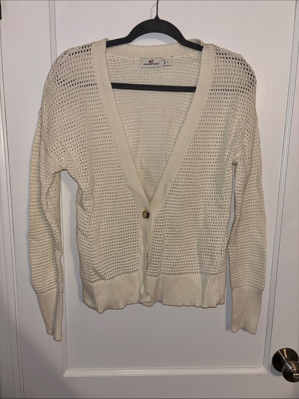 Vineyard Vines Cream Open-Weave Single-Button Cardigan